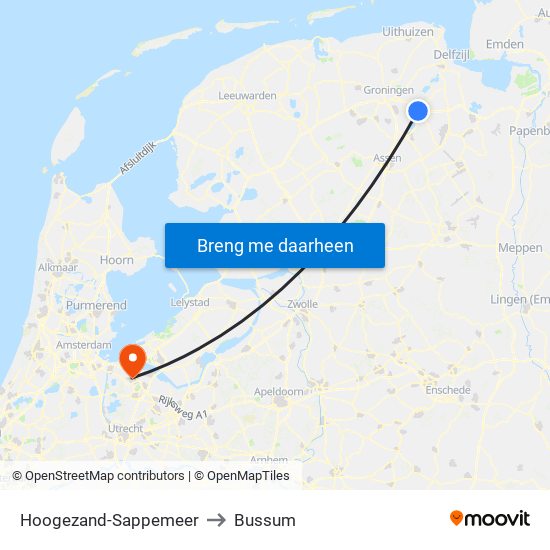 Hoogezand-Sappemeer to Bussum map