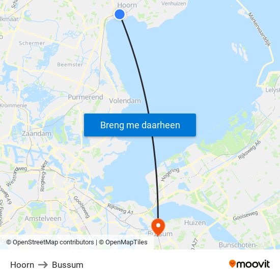 Hoorn to Bussum map