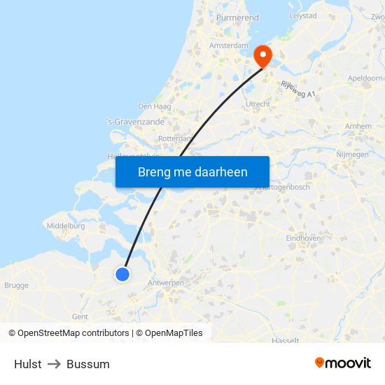 Hulst to Bussum map