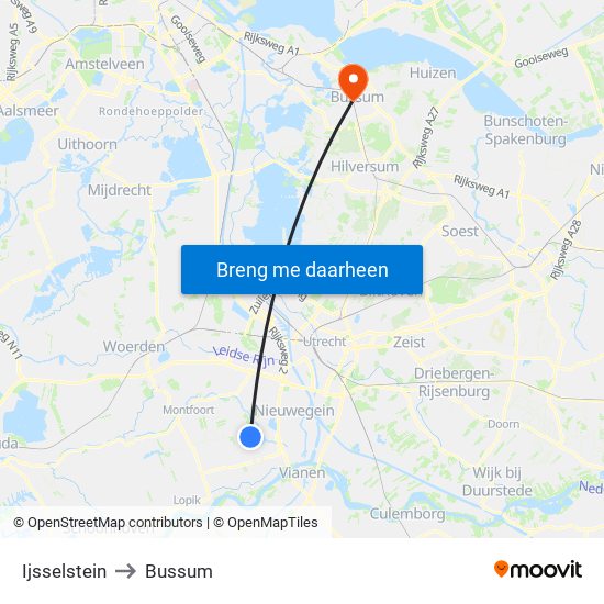 Ijsselstein to Bussum map