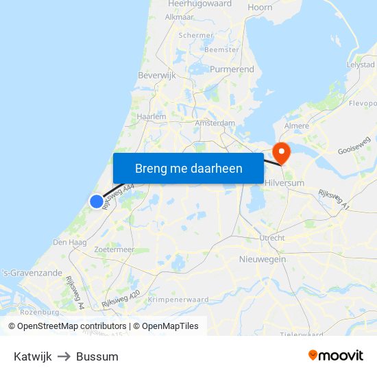 Katwijk to Bussum map