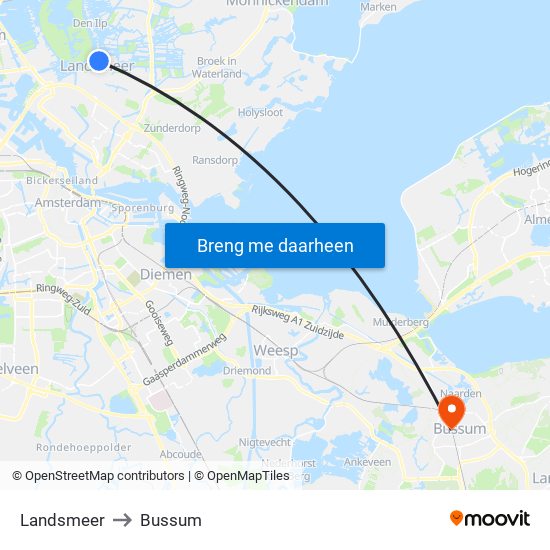 Landsmeer to Bussum map