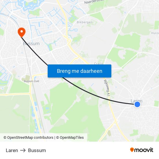 Laren to Bussum map