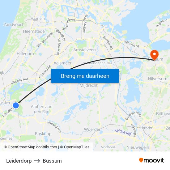 Leiderdorp to Bussum map
