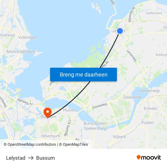 Lelystad to Bussum map