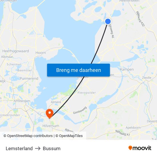 Lemsterland to Bussum map