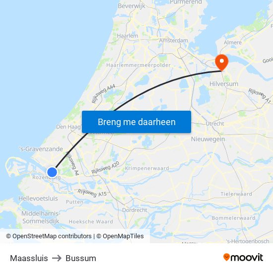 Maassluis to Bussum map