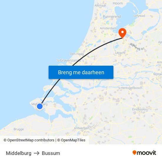 Middelburg to Bussum map