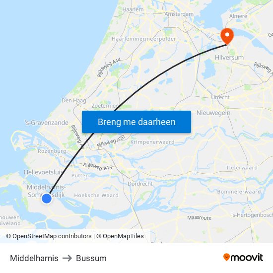 Middelharnis to Bussum map