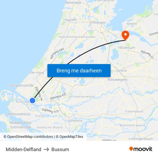 Midden-Delfland to Bussum map