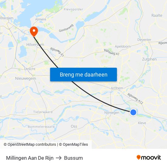 Millingen Aan De Rijn to Bussum map