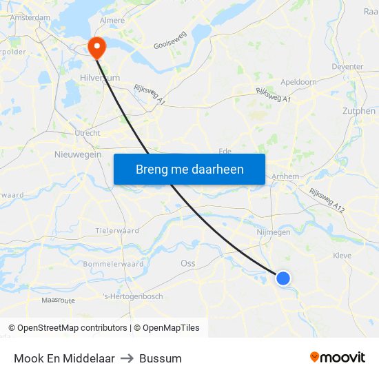 Mook En Middelaar to Bussum map