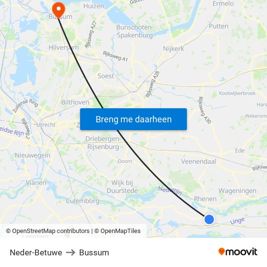 Neder-Betuwe to Bussum map