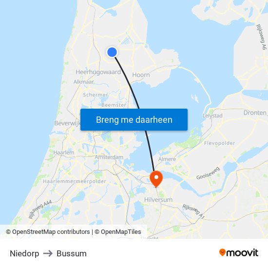 Niedorp to Bussum map