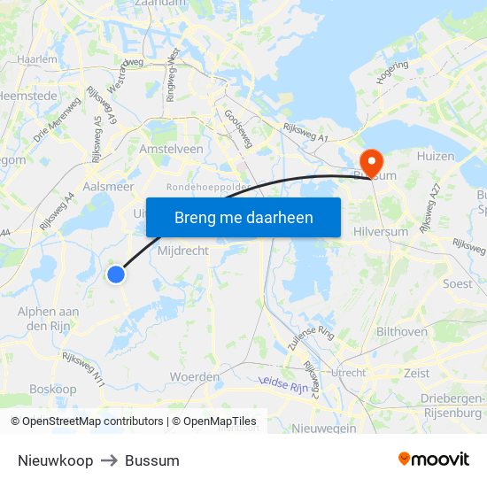 Nieuwkoop to Bussum map