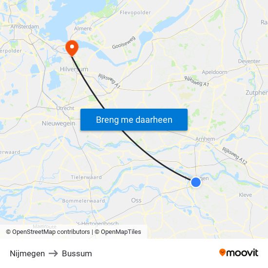 Nijmegen to Bussum map