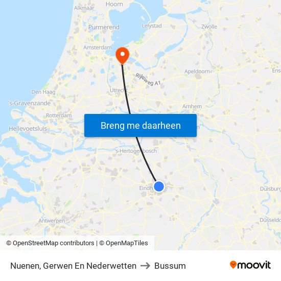 Nuenen, Gerwen En Nederwetten to Bussum map