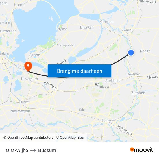 Olst-Wijhe to Bussum map