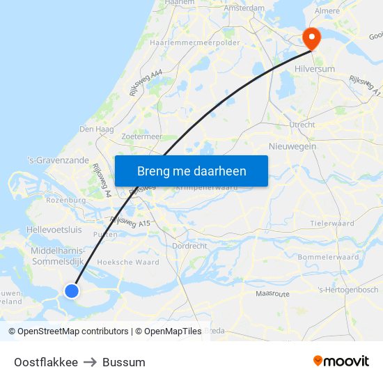 Oostflakkee to Bussum map