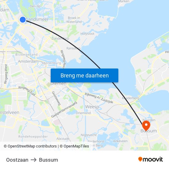 Oostzaan to Bussum map