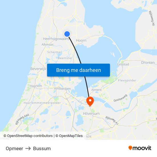 Opmeer to Bussum map