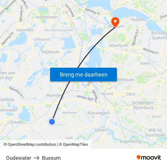 Oudewater to Bussum map