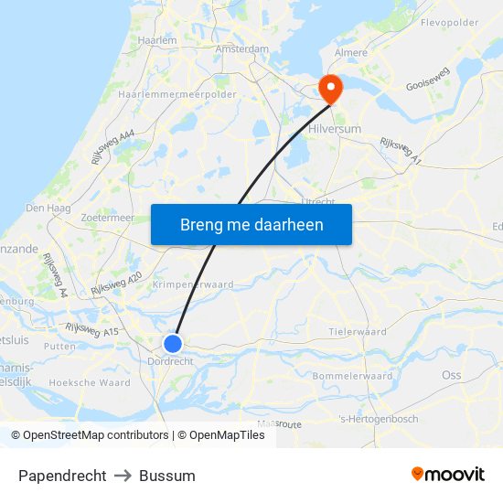 Papendrecht to Bussum map