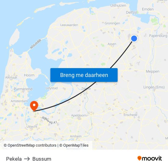 Pekela to Bussum map
