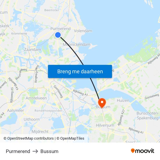 Purmerend to Bussum map