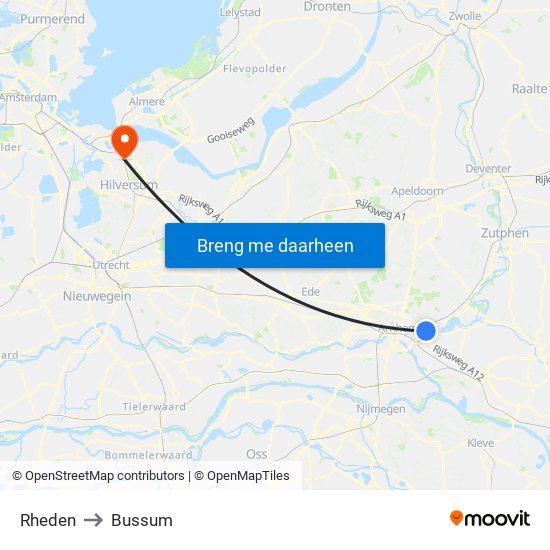 Rheden to Bussum map