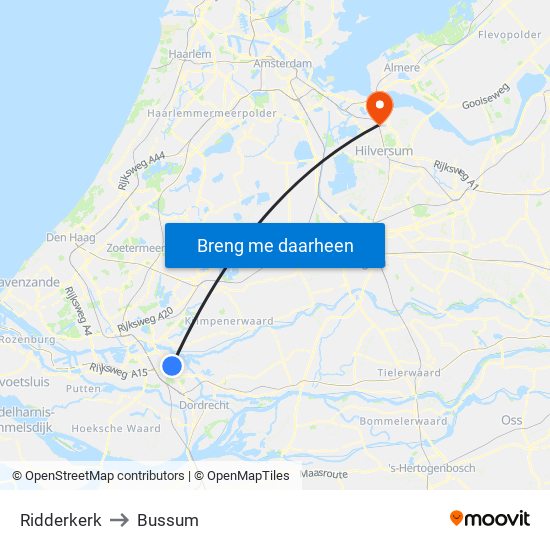 Ridderkerk to Bussum map