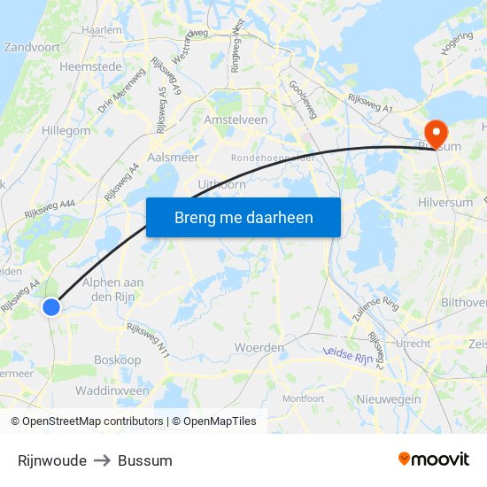 Rijnwoude to Bussum map