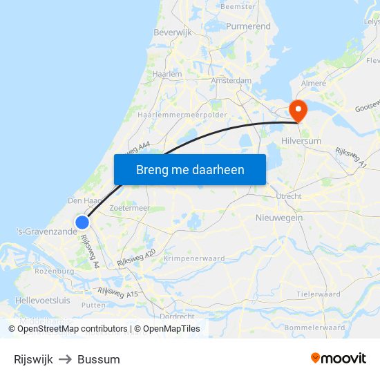 Rijswijk to Bussum map