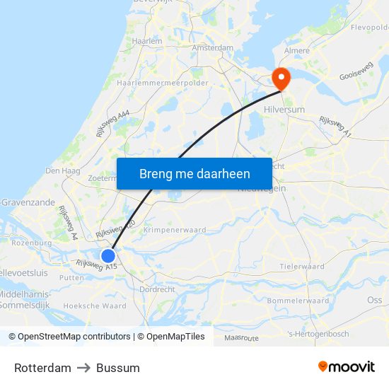 Rotterdam to Bussum map