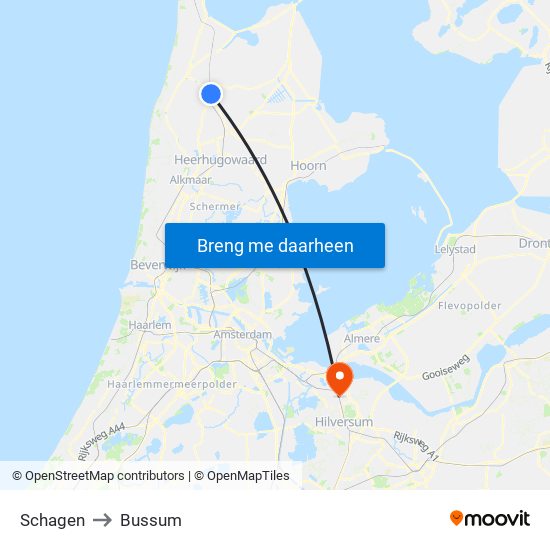 Schagen to Bussum map
