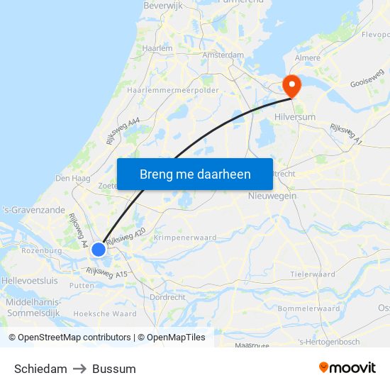 Schiedam to Bussum map