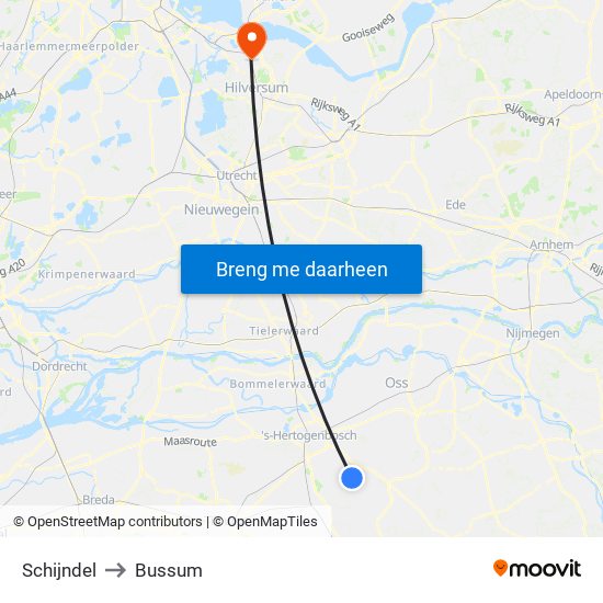 Schijndel to Bussum map