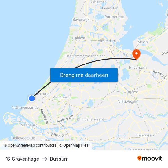 'S-Gravenhage to Bussum map