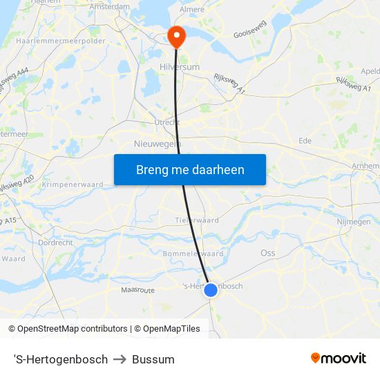 'S-Hertogenbosch to Bussum map