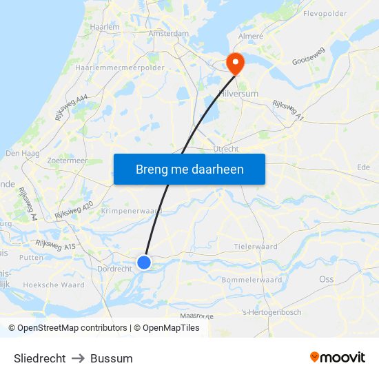 Sliedrecht to Bussum map