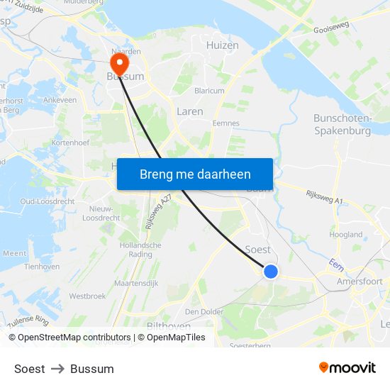 Soest to Bussum map