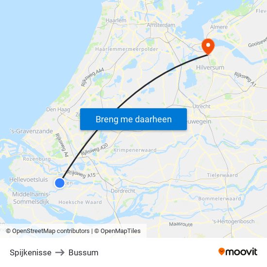 Spijkenisse to Bussum map