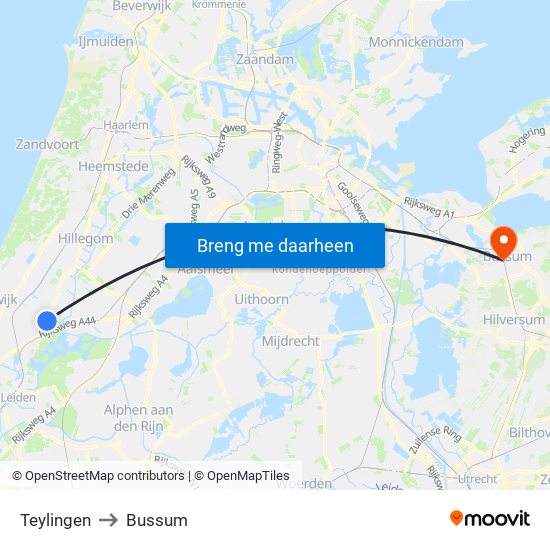 Teylingen to Bussum map