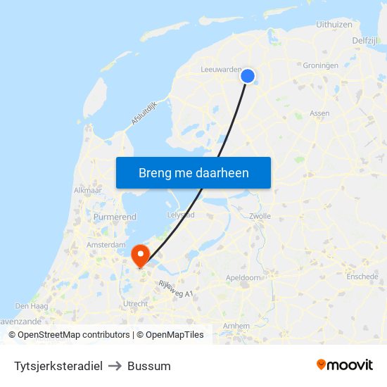 Tytsjerksteradiel to Bussum map