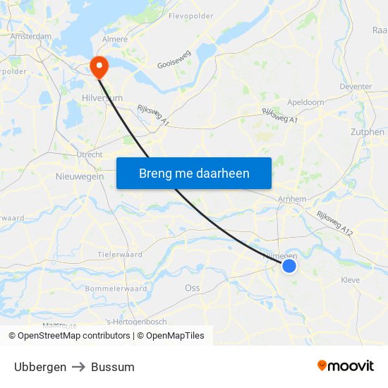 Ubbergen to Bussum map