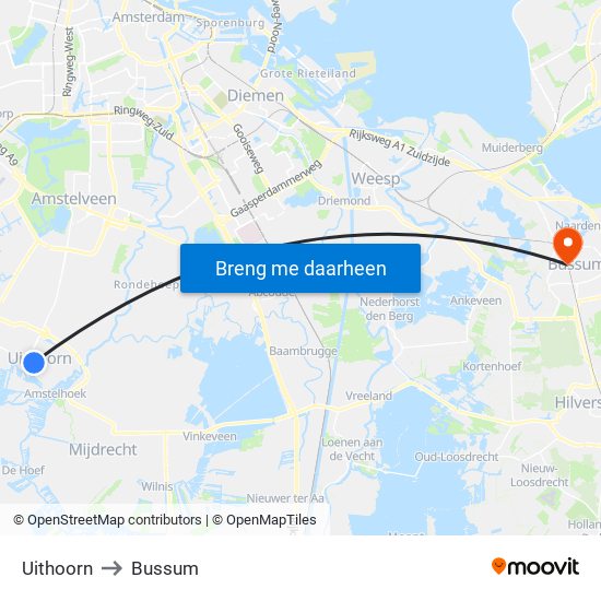 Uithoorn to Bussum map