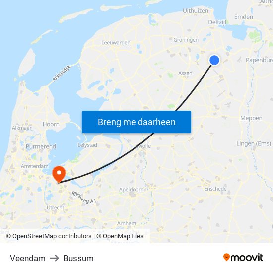 Veendam to Bussum map