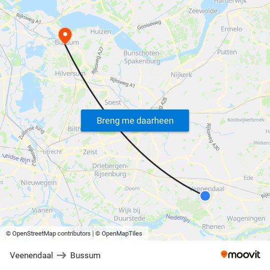 Veenendaal to Bussum map