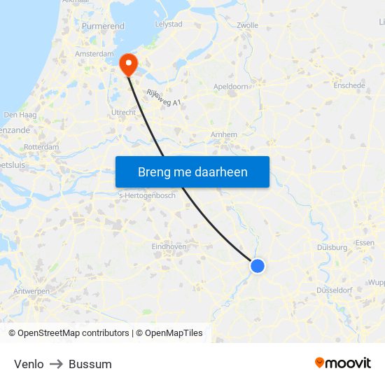 Venlo to Bussum map