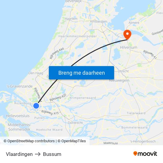 Vlaardingen to Bussum map